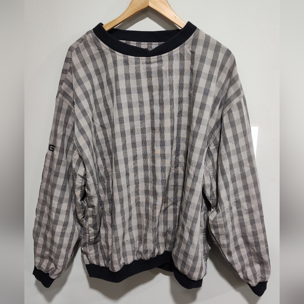 Ping Collection Men's XL Golf Pullover Windshirt Tan Black Squares Polyester
